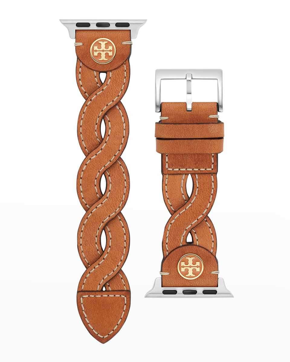 Braided Leather Apple Watch Band in Luggage, 38-41mm