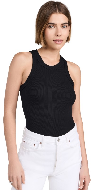 Ambitionist Ali Ribbed Racer Tank Thong Bodysuit Black