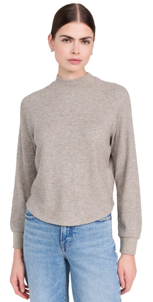 Madewell Raglan Waffle Tee Heather Dark Carob