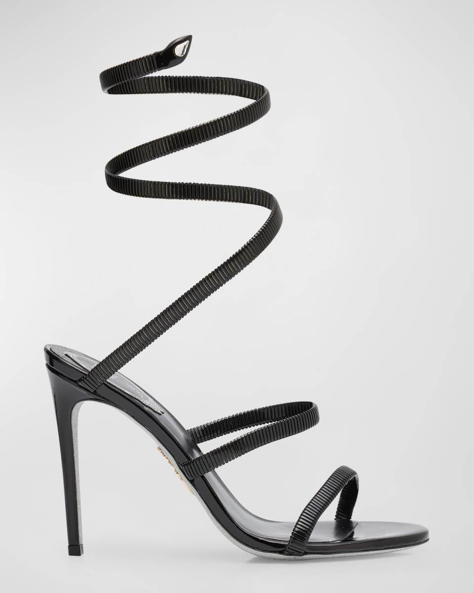 Juniper Leather Snake-Wrap Stiletto Sandals