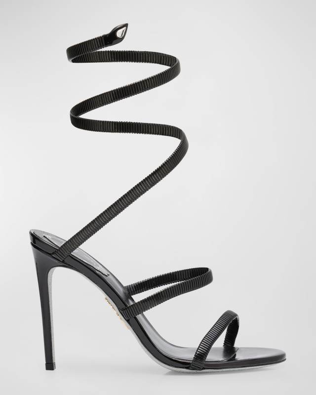 Juniper Leather Snake-Wrap Stiletto Sandals