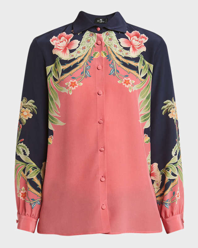 Enchanted Floral Long-Sleeve Silk Engineered Shirt