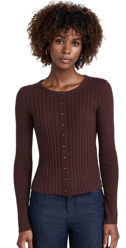 Alex Mill KB Ribbed Cardigan Mahogany