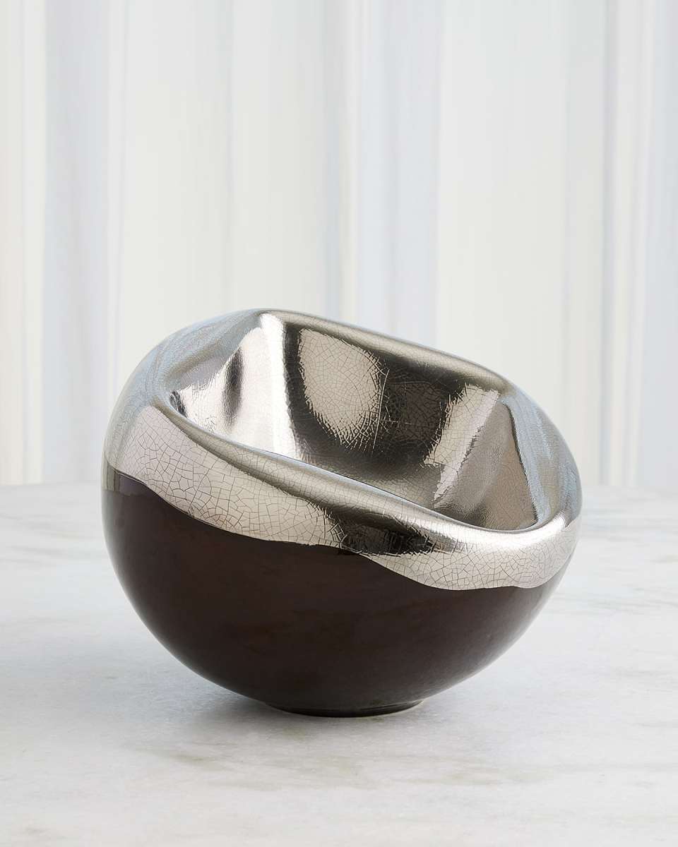 Squished Platinum Crackle Bowl, Large