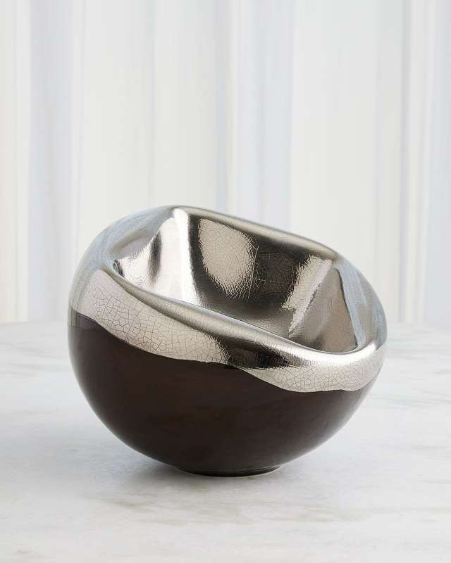 Squished Platinum Crackle Bowl, Large