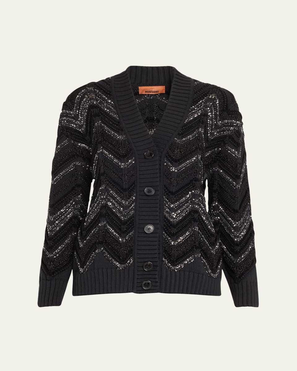 Sequined Chevron Knit Cardigan