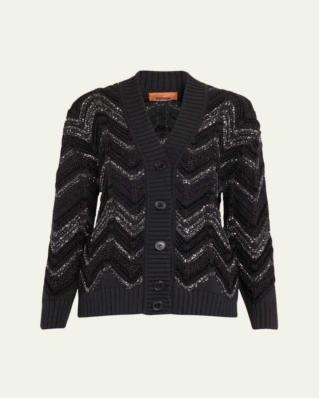 Sequined Chevron Knit Cardigan