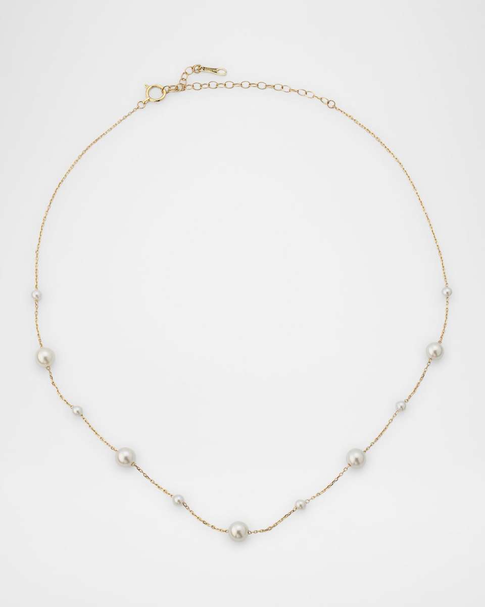 14K Yellow Gold Akoya Cultured Pearl Necklace, 3mm and 5mm