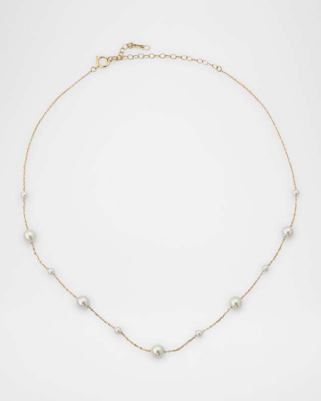 14K Yellow Gold Akoya Cultured Pearl Necklace, 3mm and 5mm