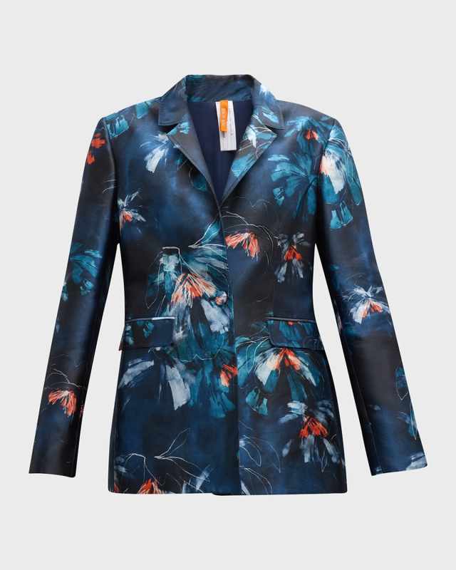 Floral-Print Single-Breasted Tailored Jacket