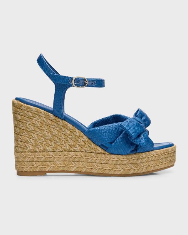 Sofia Linen Bow Wedge Espadrille Sandals