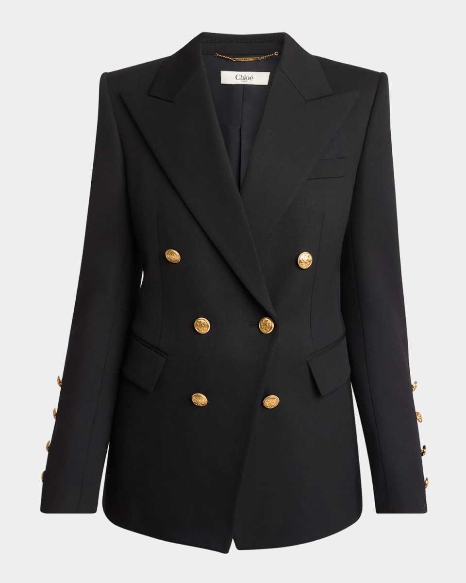 Double Breasted Wool Grain De Poudre Blazer
