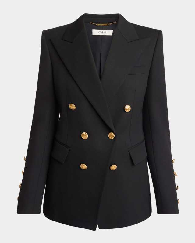 Double Breasted Wool Grain De Poudre Blazer