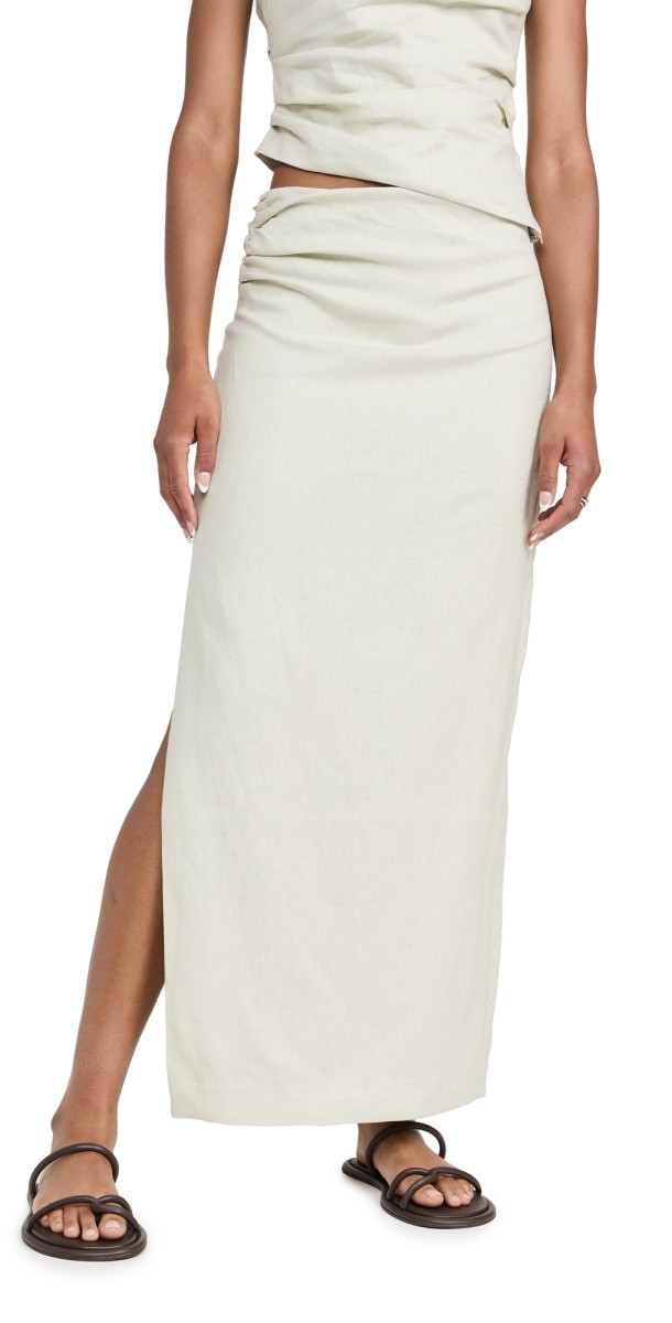 SIR. Iris Asymmetric Midi Skirt Light Sage