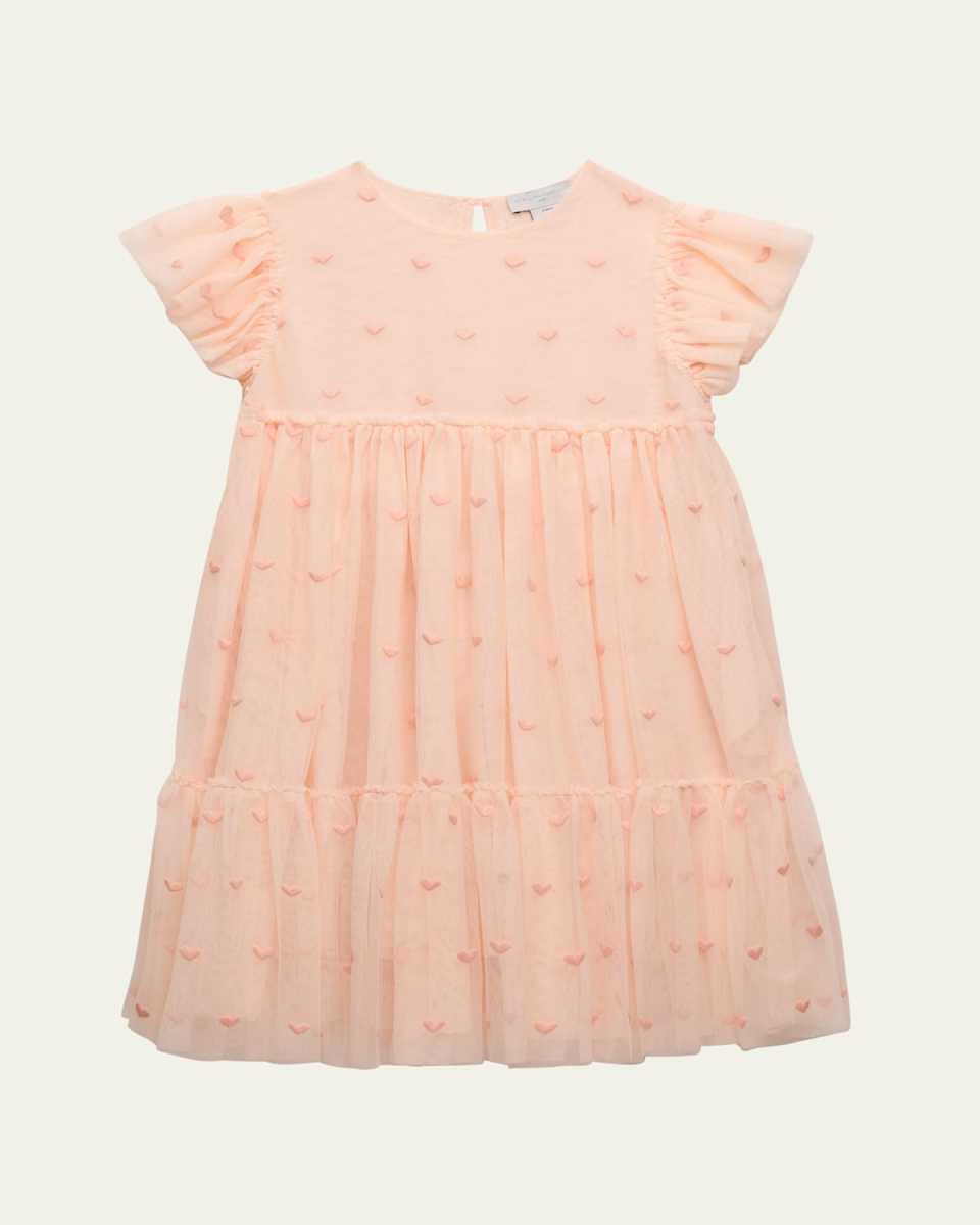 Girl's Tulle Heart Embroidered Dress, Size 4-1