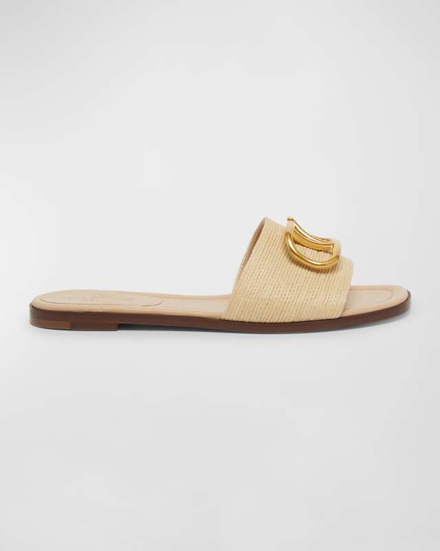 VLogo Medallion Raffia Slide Sandals