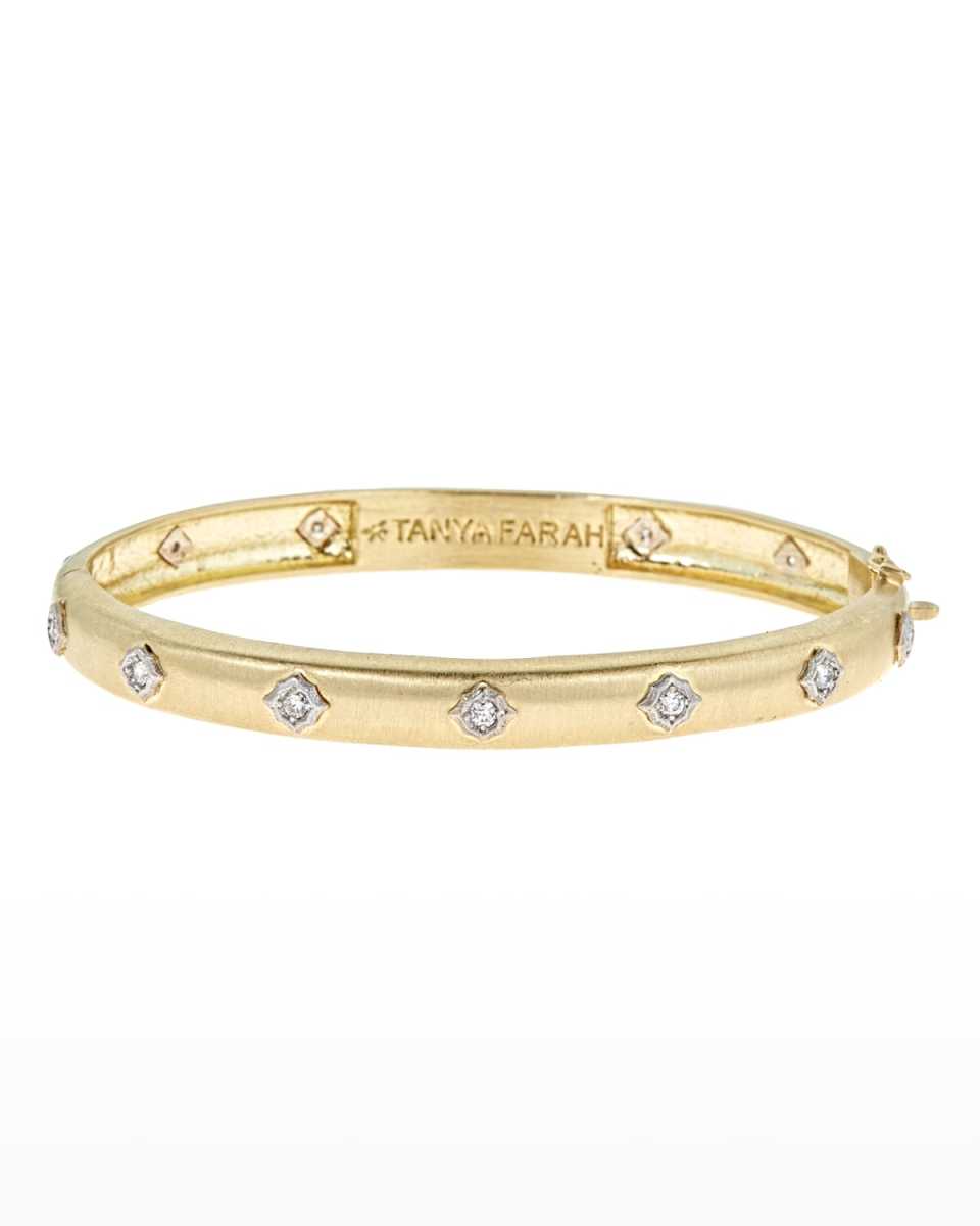 Slim Modern Etruscan Bangle Bracelet with Diamonds