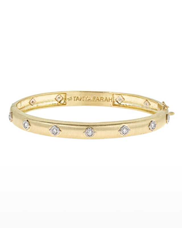 Slim Modern Etruscan Bangle Bracelet with Diamonds
