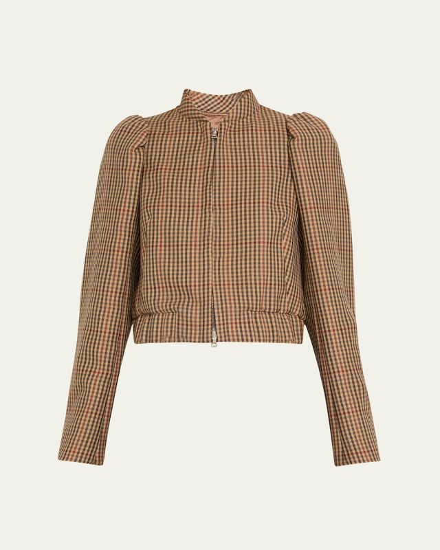 Volca Plaid Wool Short Jacket with Back Vent