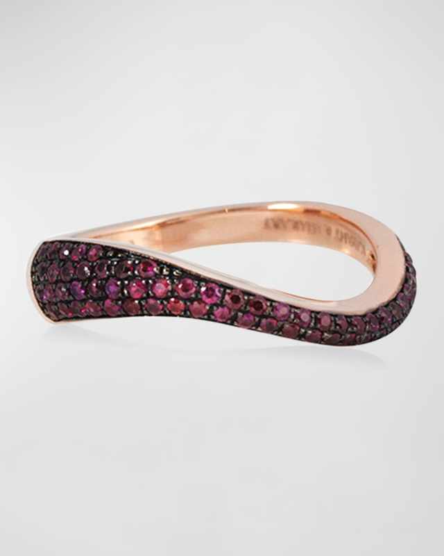 18K Rose Gold Ruby Pave Wave Ring