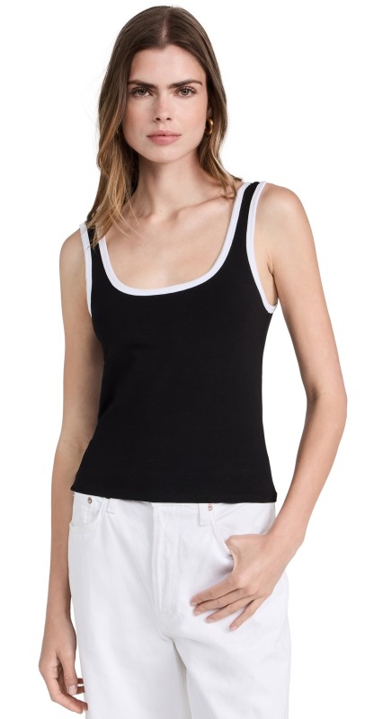 ATM Anthony Thomas Melillo Pima Cotton Square Neck Tank Black/White