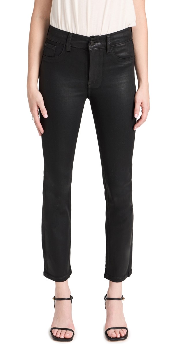 DL1961 Mara Straight: Mid Rise Instasculpt Ankle Jeans Black Coated (Ultimate Coated)