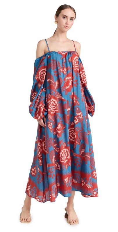 FARM Rio Lace Garden Light Blue Offhoulders Maxi Dress LACE GARDEN LIGHT BLUE