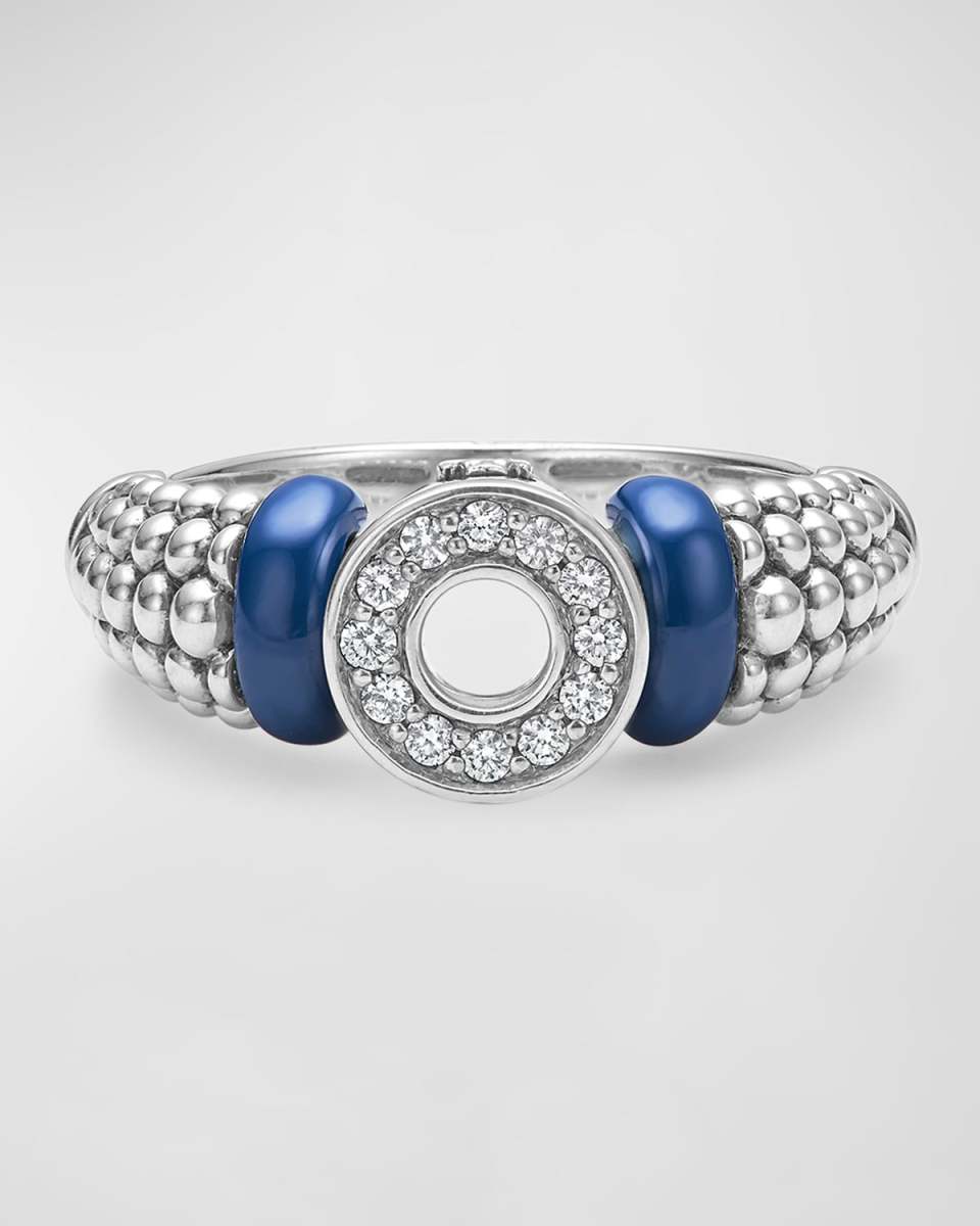 Blue Caviar Marine Ceramic and Small Diamond Circle Ring