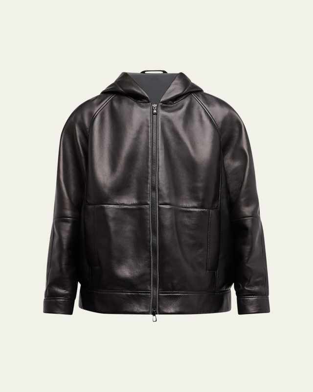 Glove Leather Zip-Up Hooded Jacket