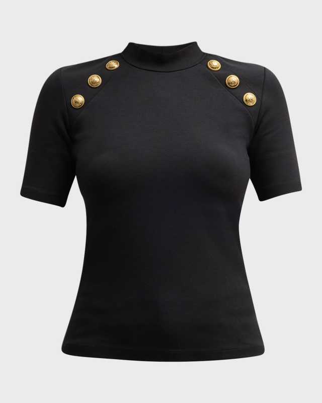 Raglan Stretch T-Shirt with Gold-Tone Buttons