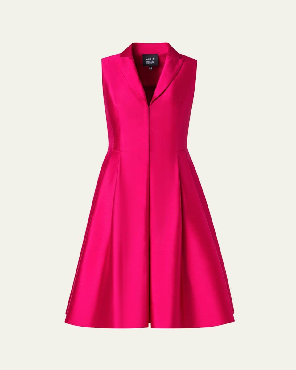 Pintuck Sleeveless Silk Coat Dress