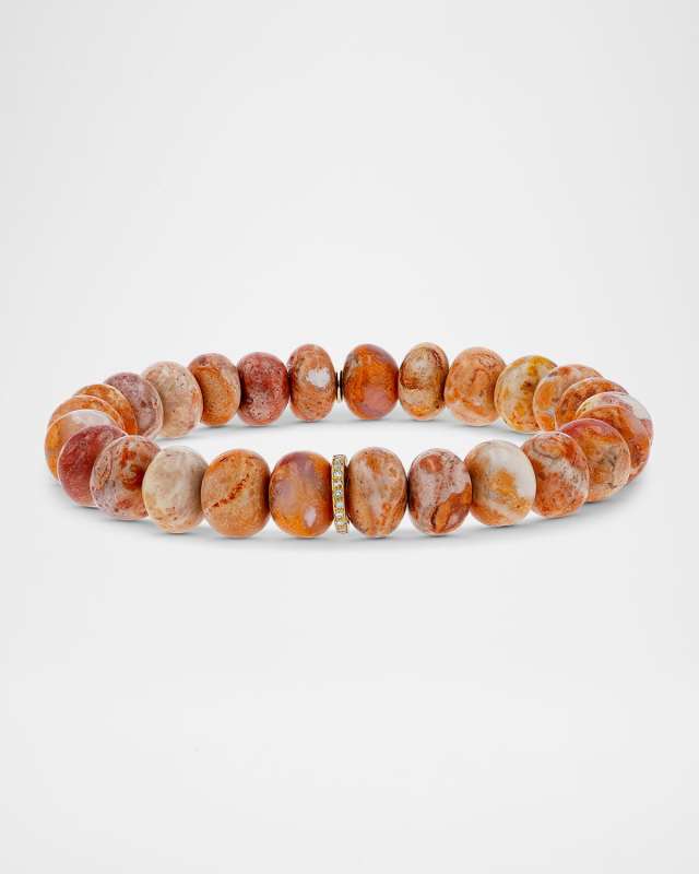 Mexican Fire Opal 10mm Bead Bracelet with 1 Diamond Rondelle