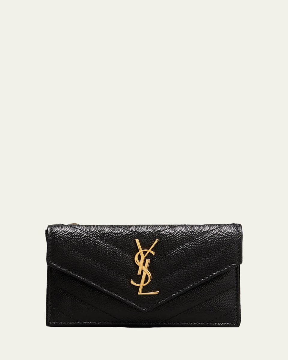 YSL Monogram Ziptop Flap Card Case in Grained Leather