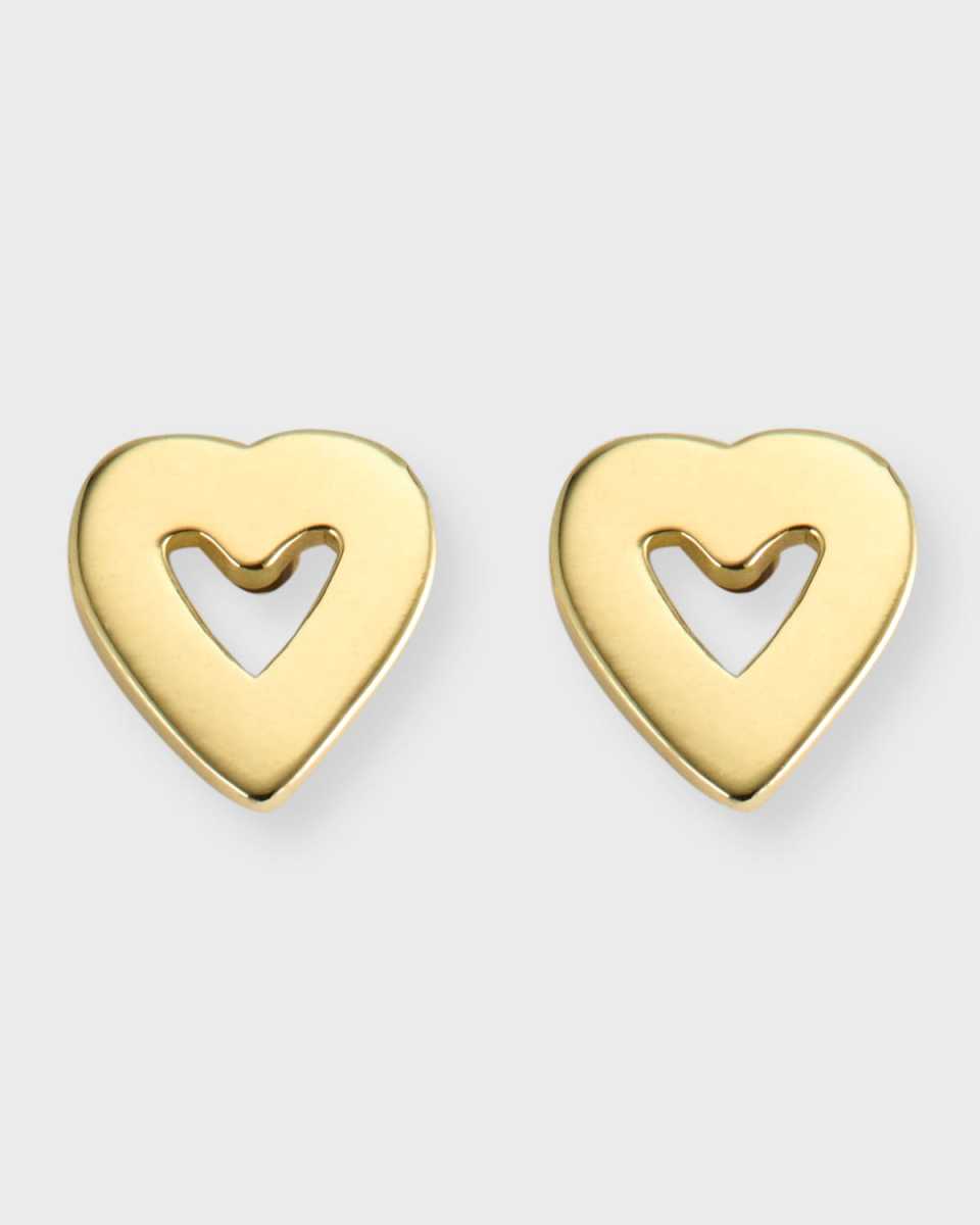 18K Yellow Gold Open Heart Stud Earrings