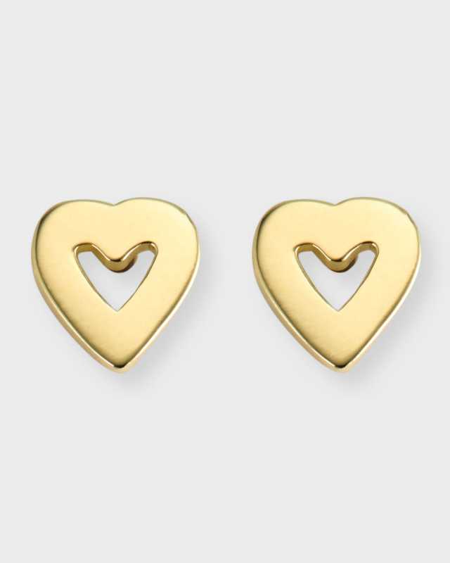 18K Yellow Gold Open Heart Stud Earrings