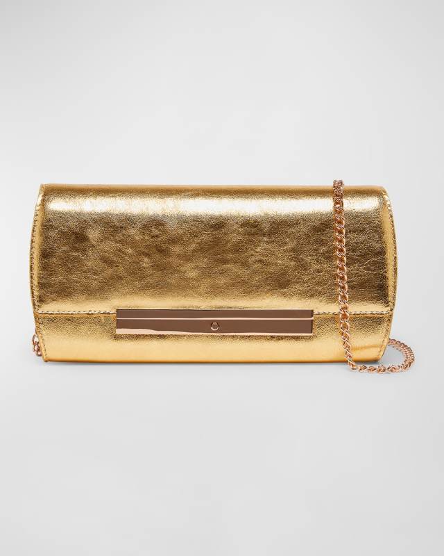 Nik Metallic Leather Clutch Bag with Chain Strap
