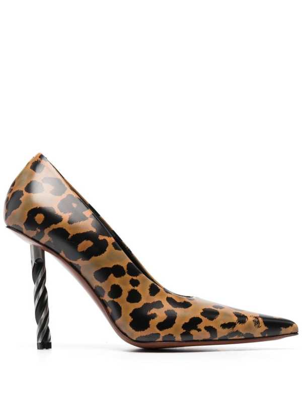 drill-heel leopard-print pumps