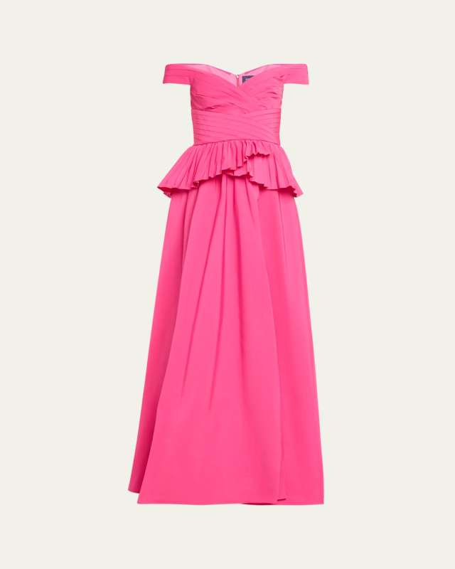 Off-Shoulder Taffeta Peplum Gown