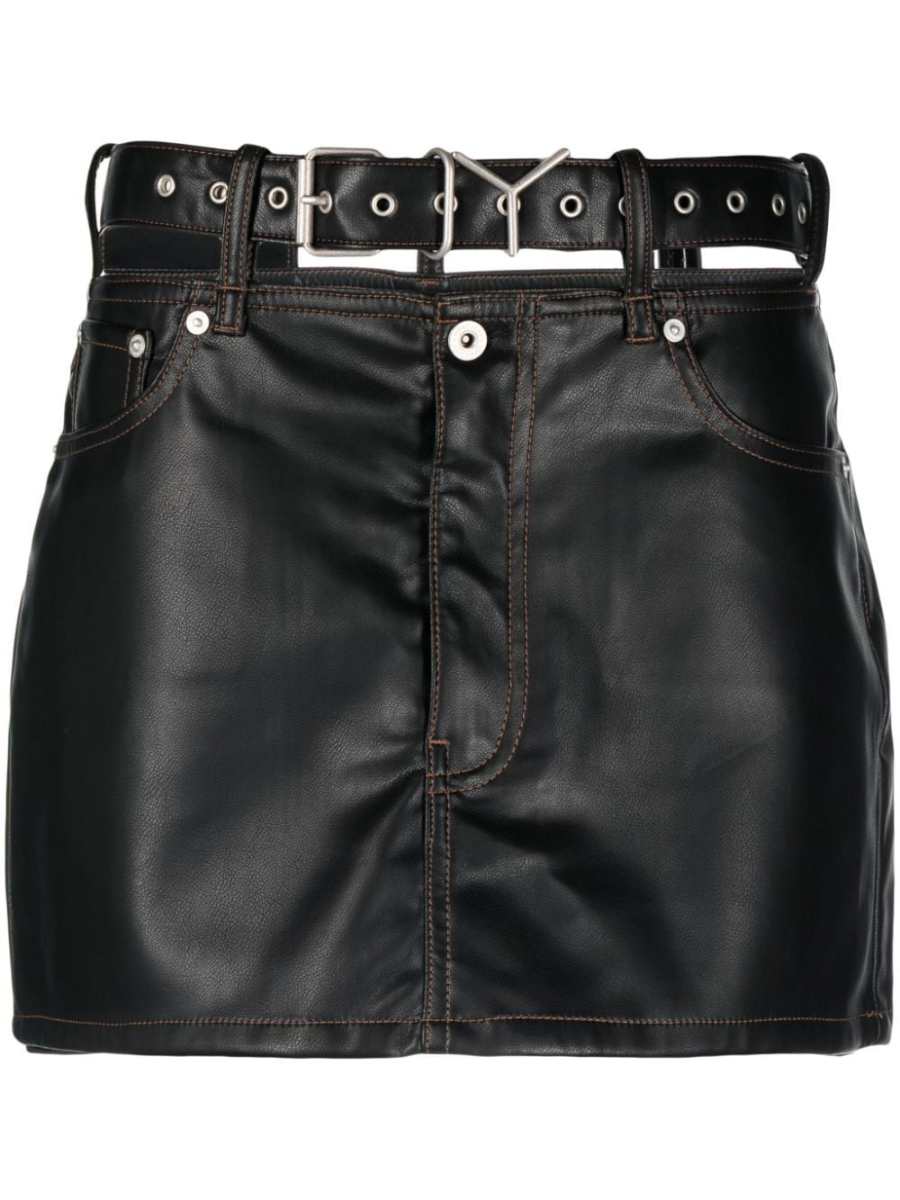 Y-belt faux-leather mini skirt