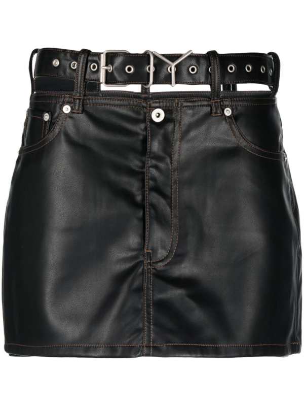 Y-belt faux-leather mini skirt