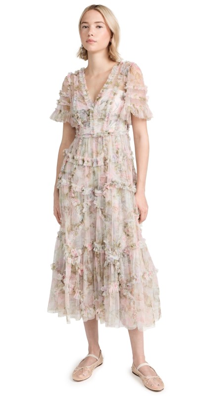 Needle & Thread Rose Powder Ruffle Ballerina Dress Moonshine
