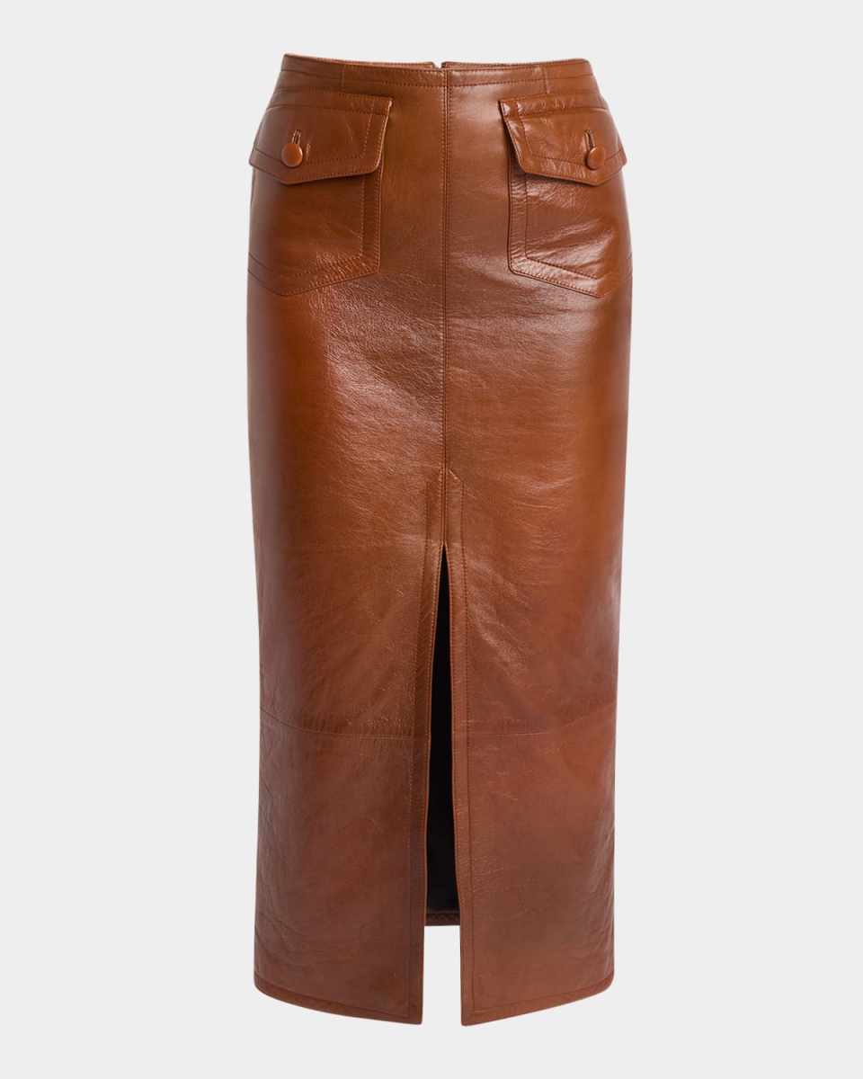 Glossy Leather Midi Skirt