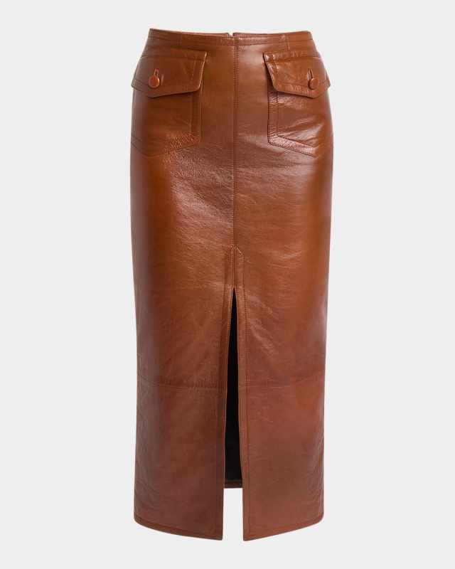Glossy Leather Midi Skirt