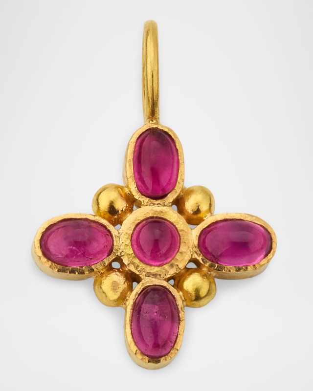 19k Pink Tourmaline Cabochon Clover Pendant