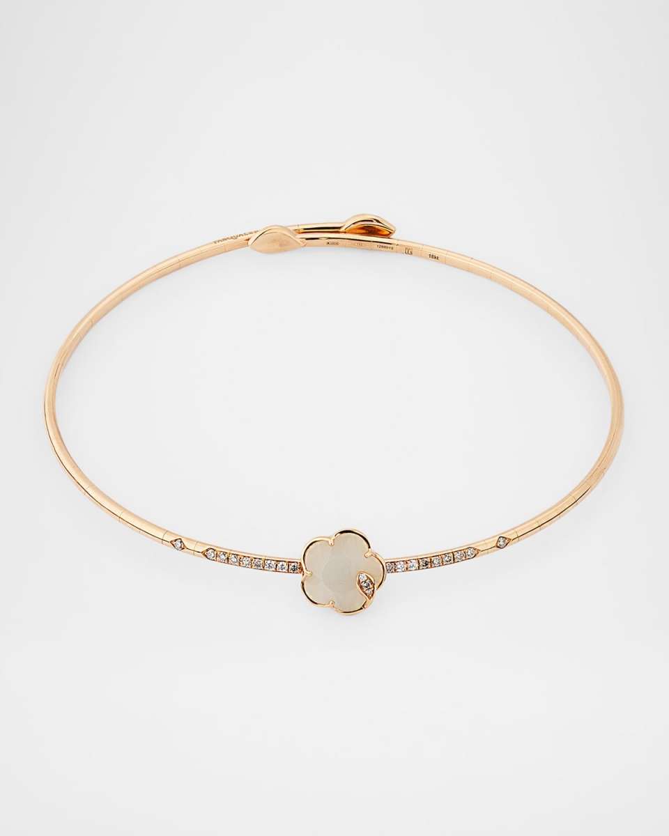 Ton Joli 18K Rose Gold Diamond Choker Necklace with Moonstone and Mother-of-Pearl