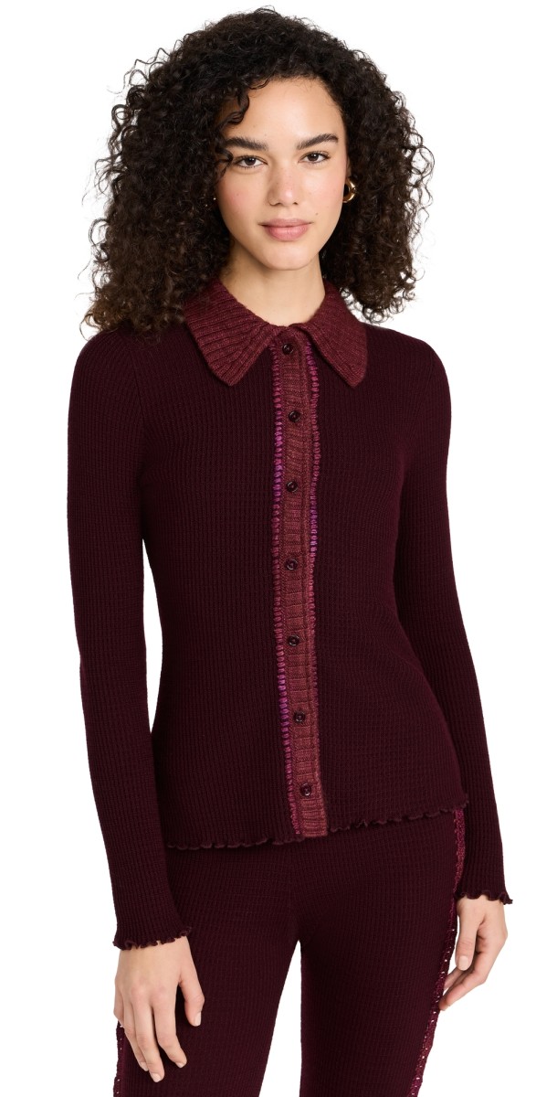 Sea Clare Thermal Knit Cardigan Burgundy