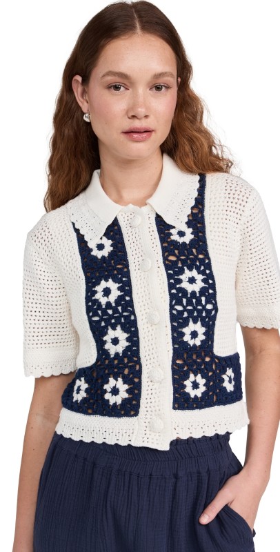 RAILS Milan Top Navy Crochet Daisies