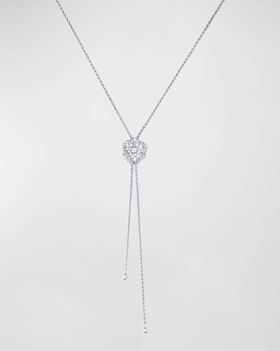 18K White Gold & Diamond Rose Lariat Necklace