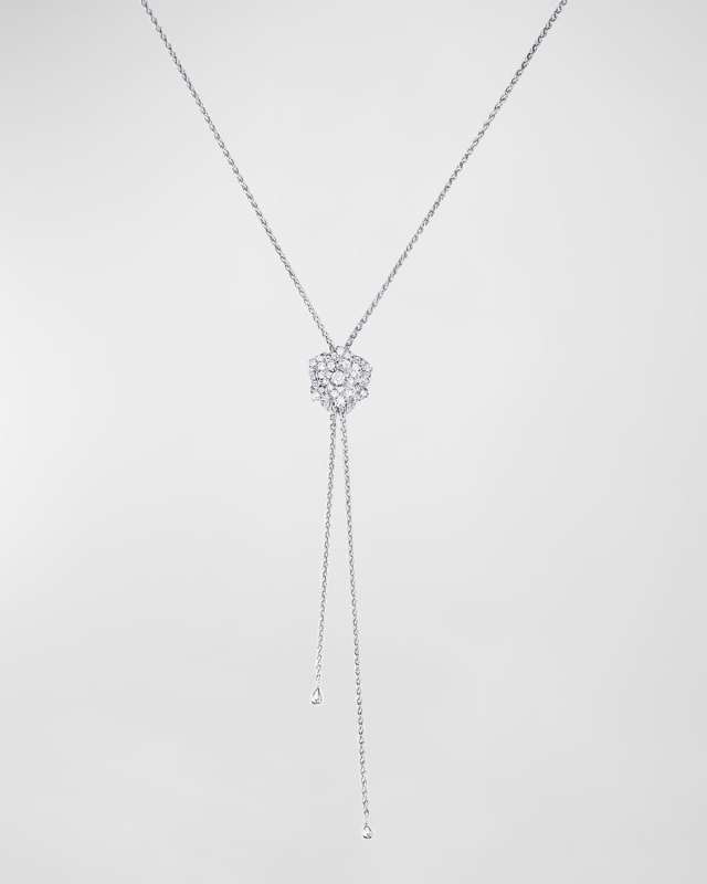 18K White Gold & Diamond Rose Lariat Necklace