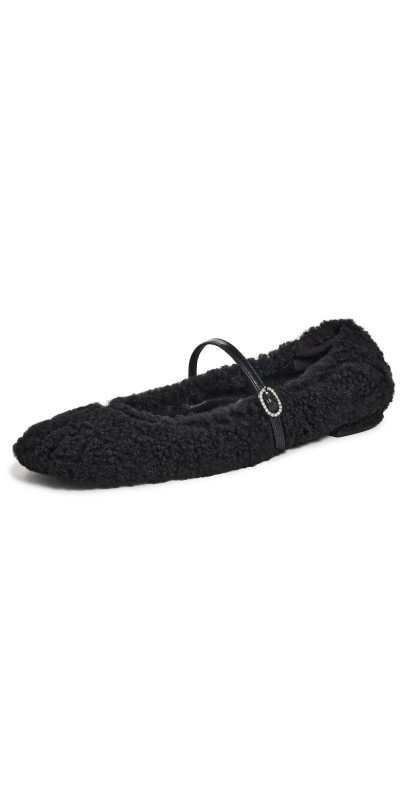 Stuart Weitzman Lennox Shearling Flats Black